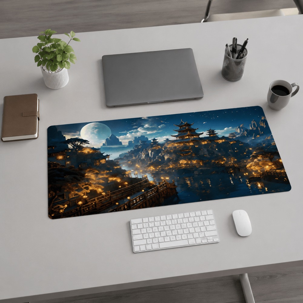 Desk Setup For Work - مفرش طاولة ممدود بطباعة قمر المدينة