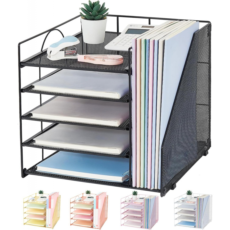 5 طبقة رف الملفات الورقية مكتب - مراجعة Desk Setup Design وسعره