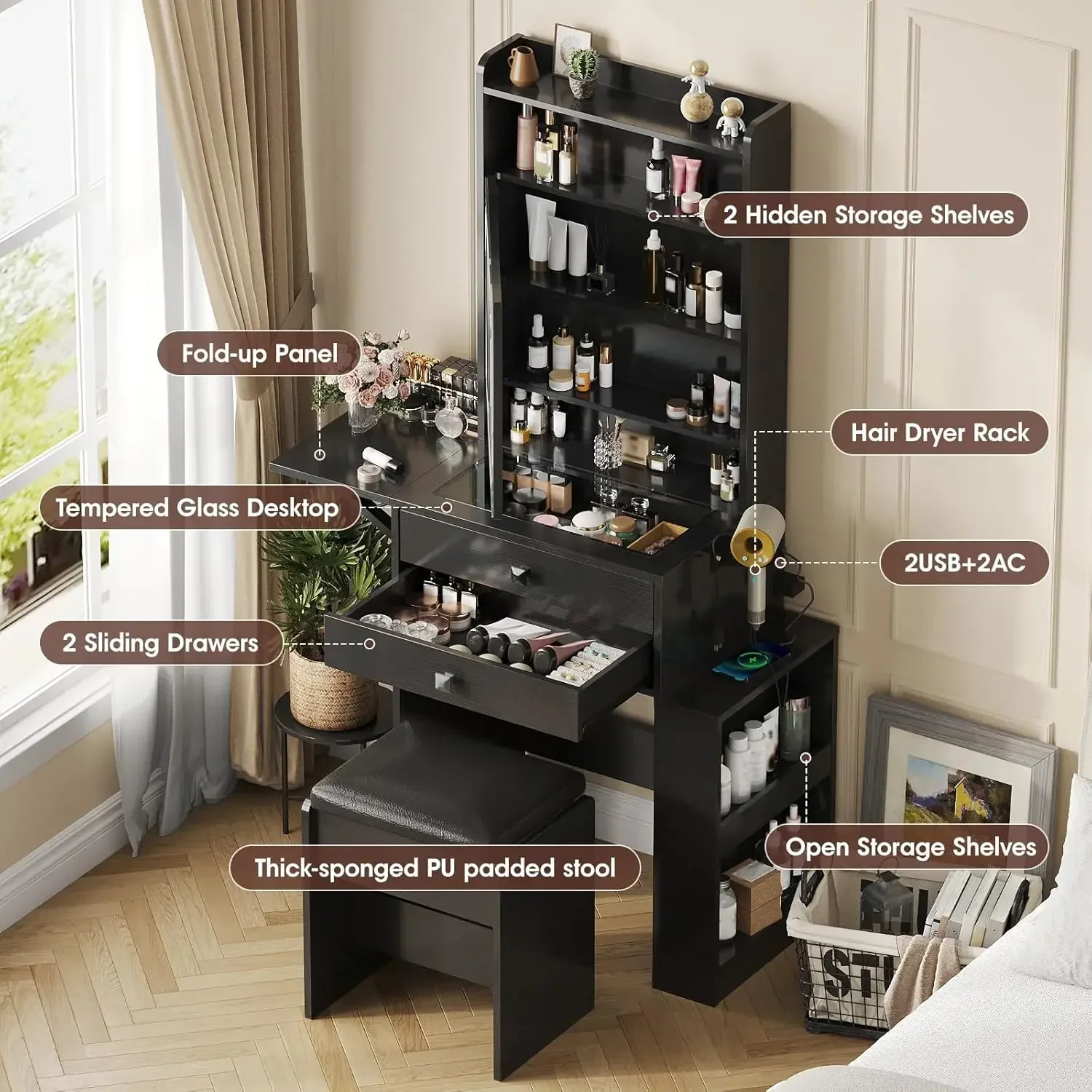 طاولة مكياج صغيرة، 3 مرايا مضي - مراجعة Desk Setup Charging Station وسعره