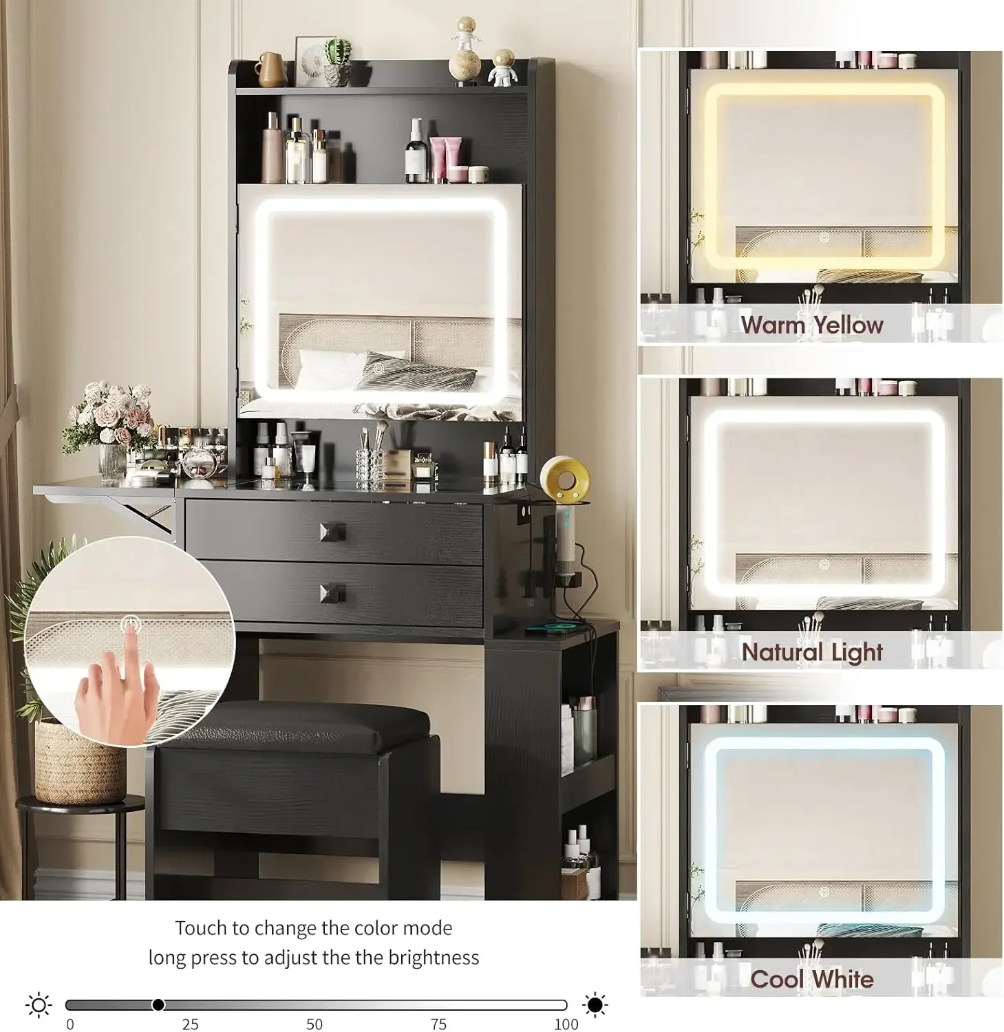 طاولة مكياج صغيرة، 3 مرايا مضي - مراجعة Desk Setup Charging Station وسعره