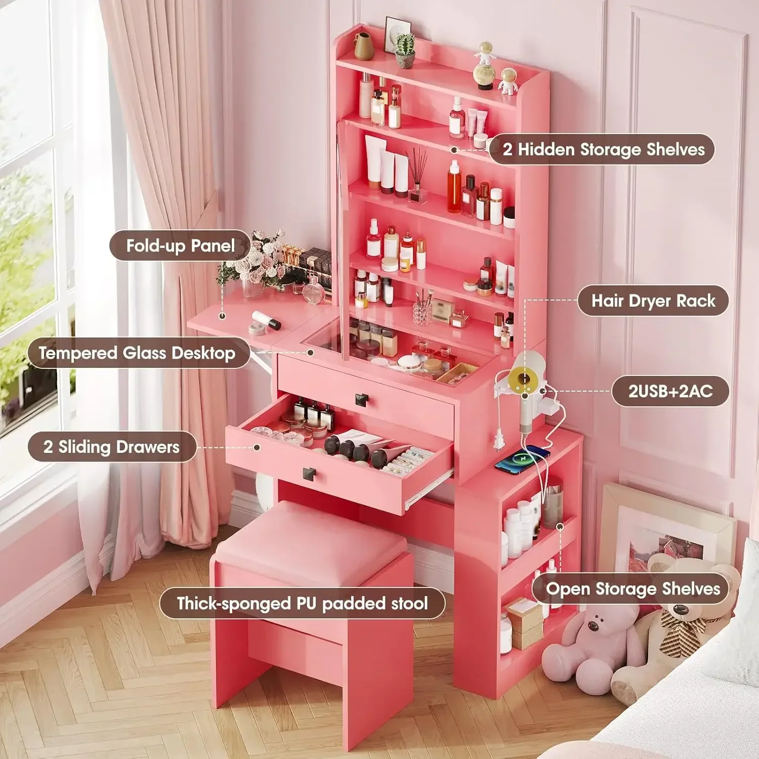 طاولة مكياج صغيرة، 3 مرايا مضي - مراجعة Desk Setup Charging Station وسعره